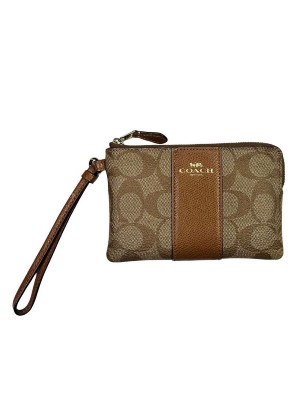 COACH Signature PVC Leather Corner Zip Wristlet - F54629 - Khaki / Sedona